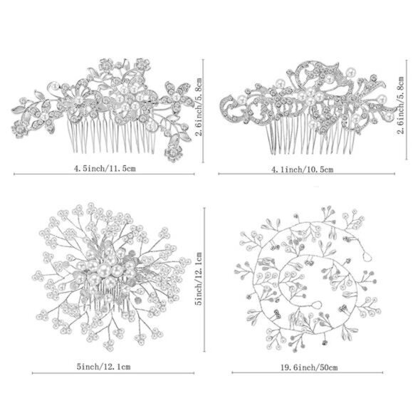 44 Pieces Wedding Hair Accessories: Faux Pearl Crystal Comb Clips,  Rhinestone